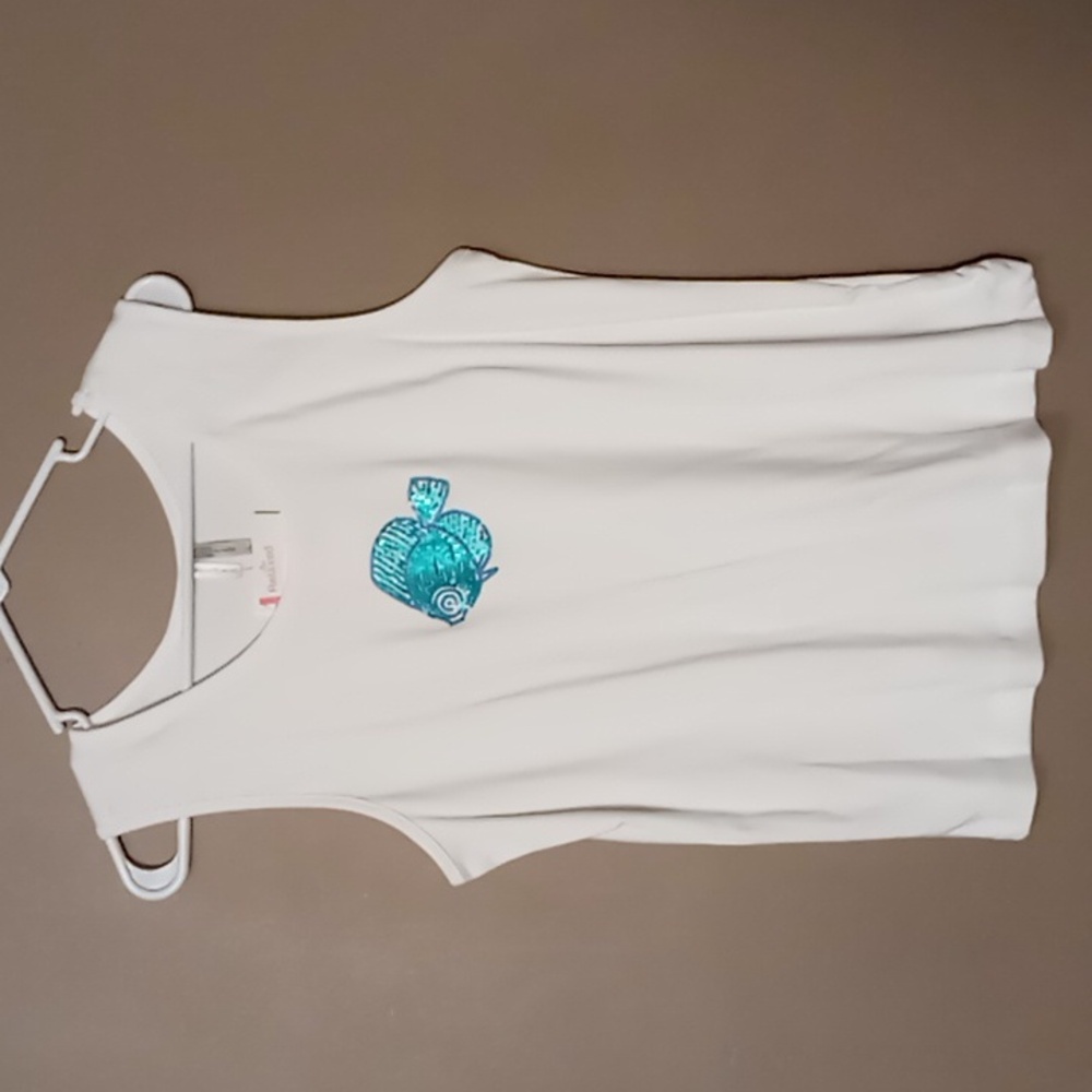 White Stag White Tank w Blue Sequin Fish L (12-14) NWT